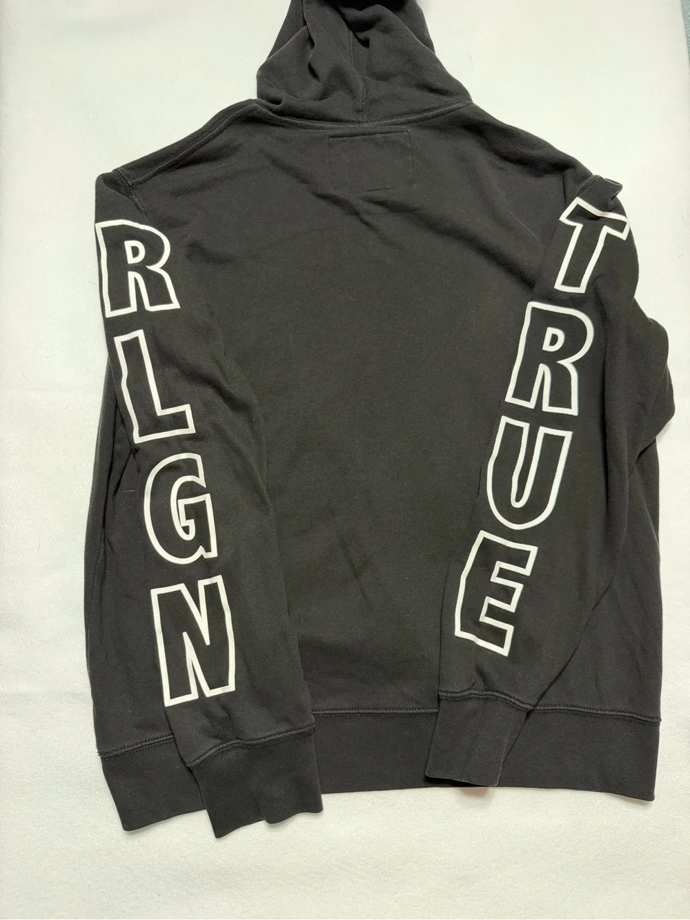 True Religion Black Hoodie with White Sleeve Logos